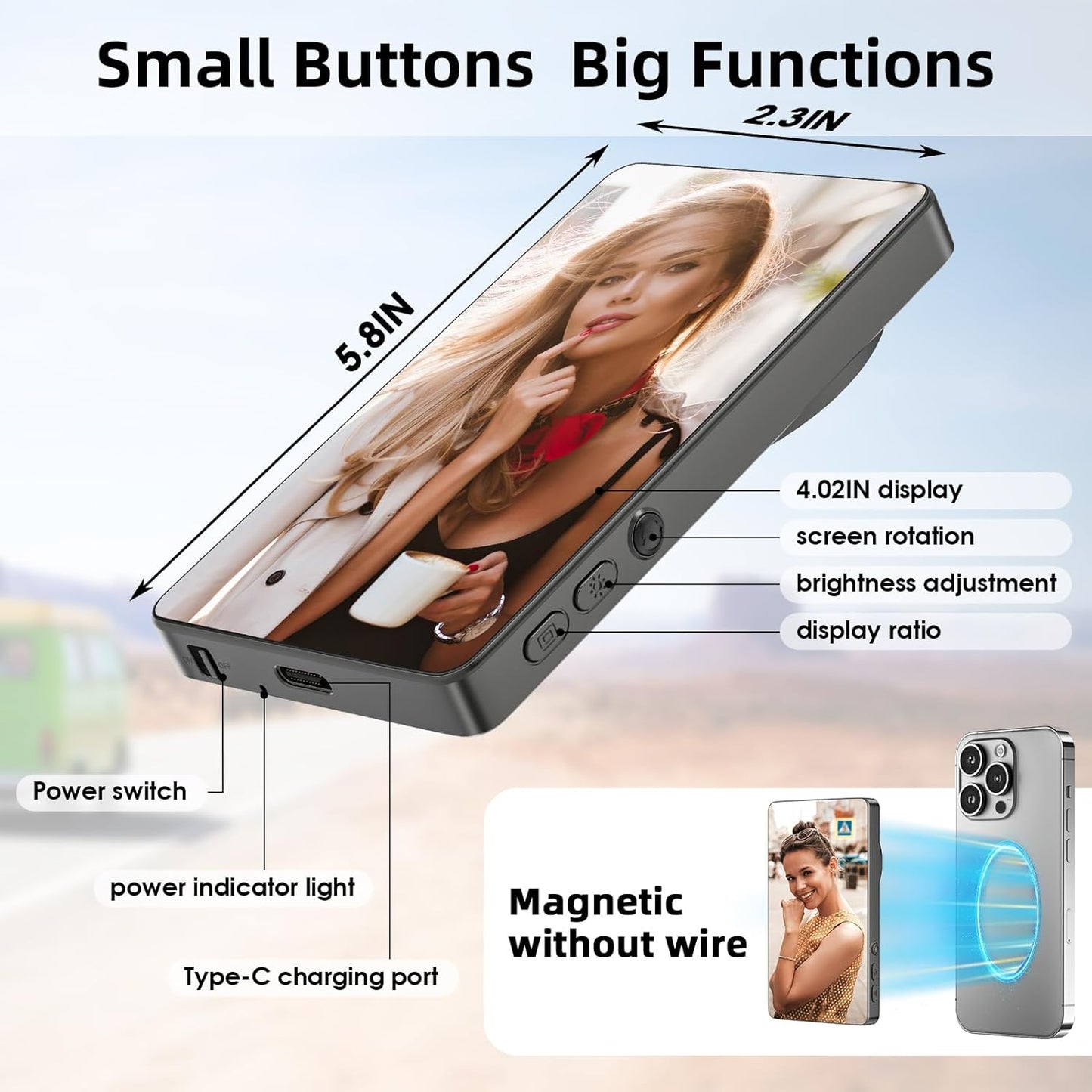 Desron Vlog Selfie Monitor – Wireless Magnetic Smartphone Monitor for Vlogging & Live Streaming | 1080P Display with Remote Control | Works with iPhone, Android, Huawei, Honor, and More