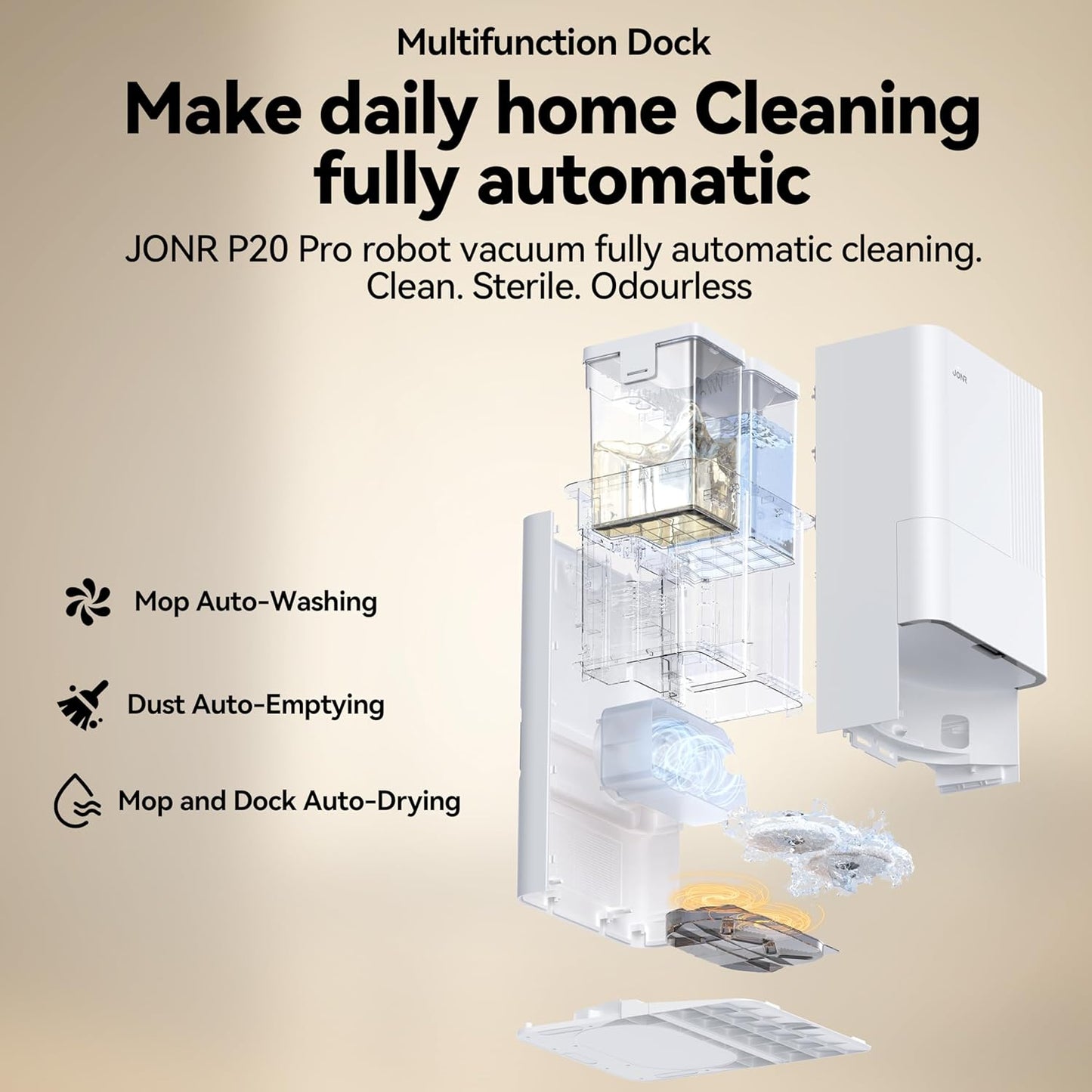 JONR Robot Vacuum P20 Pro International Edition Mopping Vacuuming Drying Wipes Automatic Cleaning Dust Collecting Drainage Water