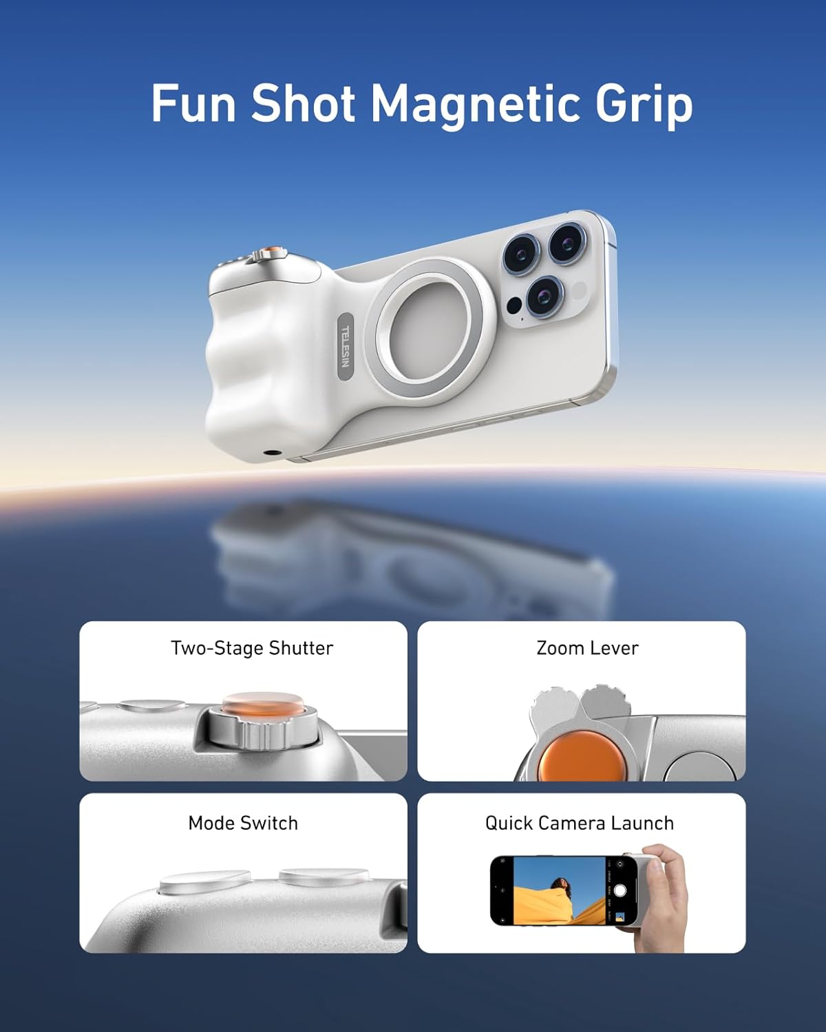TELESIN Phone Camera Shoot Hand Grip Magnetic Smart Phone Holder Shooting Aid Remote Control Handle For Iphone Android Phone