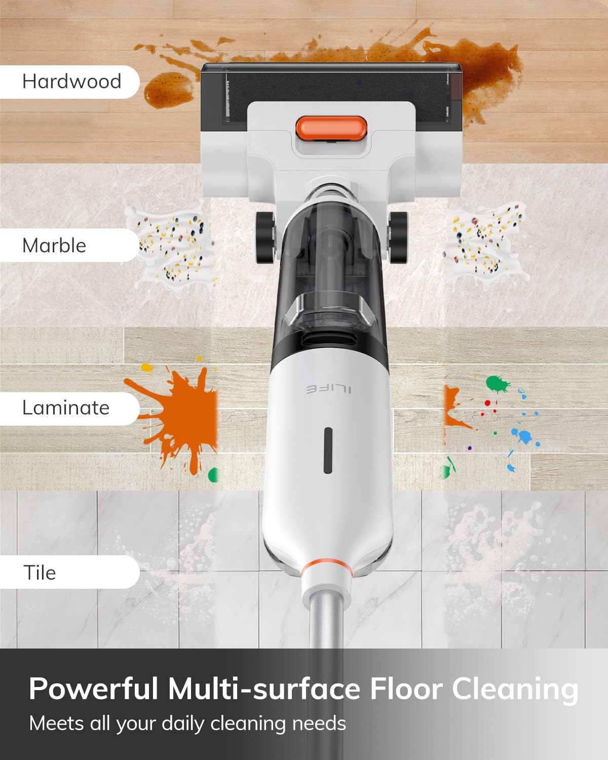 ILIFE W90 Cordless Wireless Wet Dry Smart Mop Washing , 5500Pa Suction, 1 Min Self Cleaning, Large Dual Water Tank