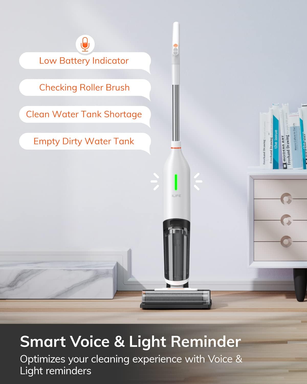 ILIFE W90 Cordless Wireless Wet Dry Smart Mop Washing , 5500Pa Suction, 1 Min Self Cleaning, Large Dual Water Tank