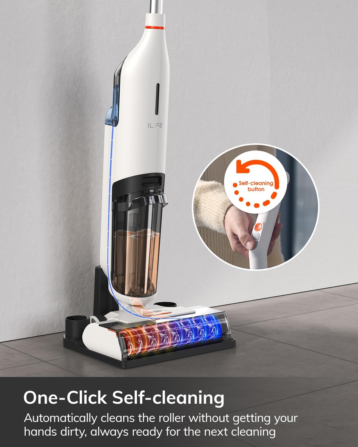 ILIFE W90 Cordless Wireless Wet Dry Smart Mop Washing , 5500Pa Suction, 1 Min Self Cleaning, Large Dual Water Tank
