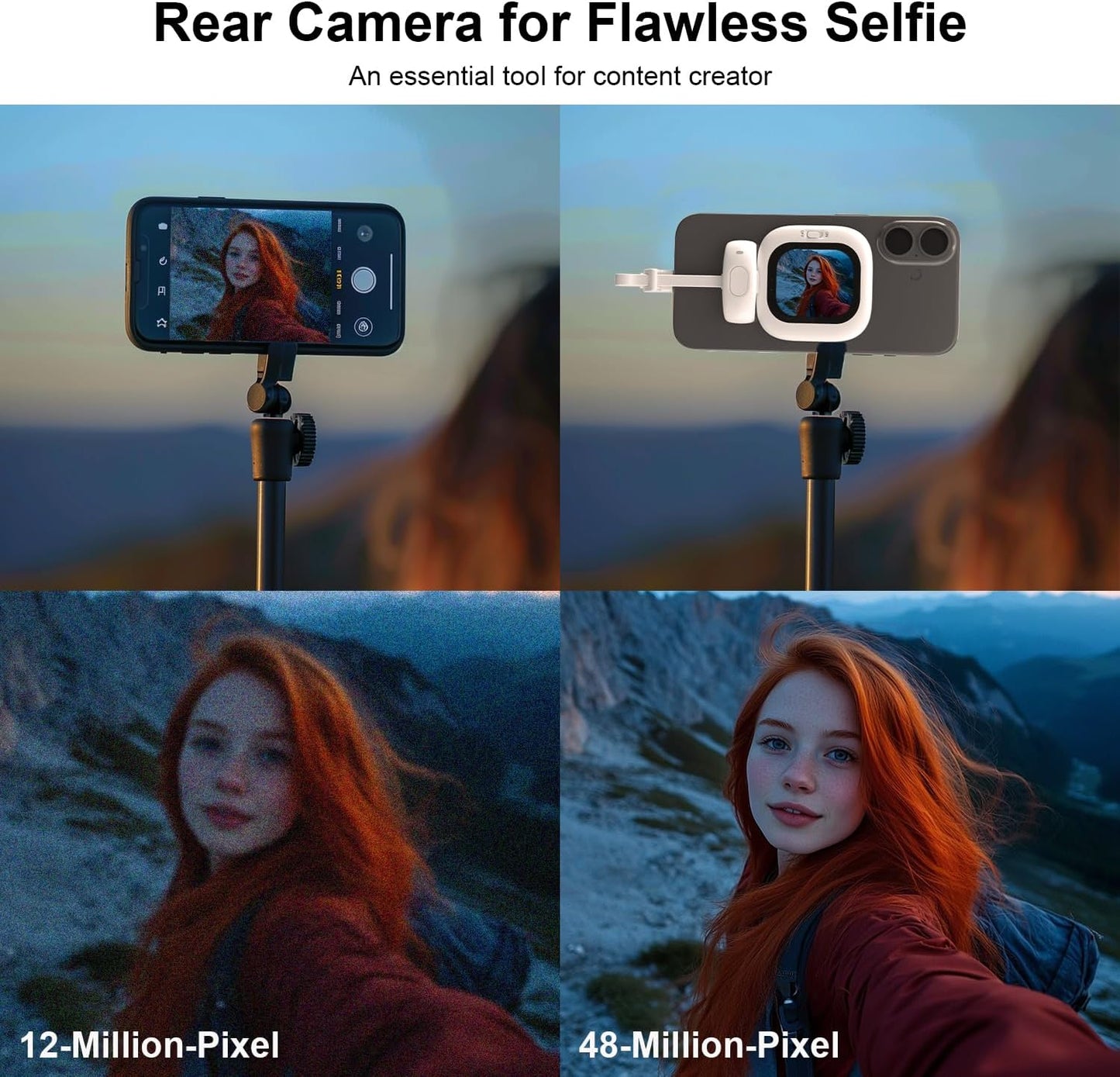 Vlogmate Mini Vlog Selfie Monitor Screen for iPhone, Wired Back Camera Monitor with Magnetic AMOLED Screen, Bluetooth Remote, Dual Cable Include for iPhone
