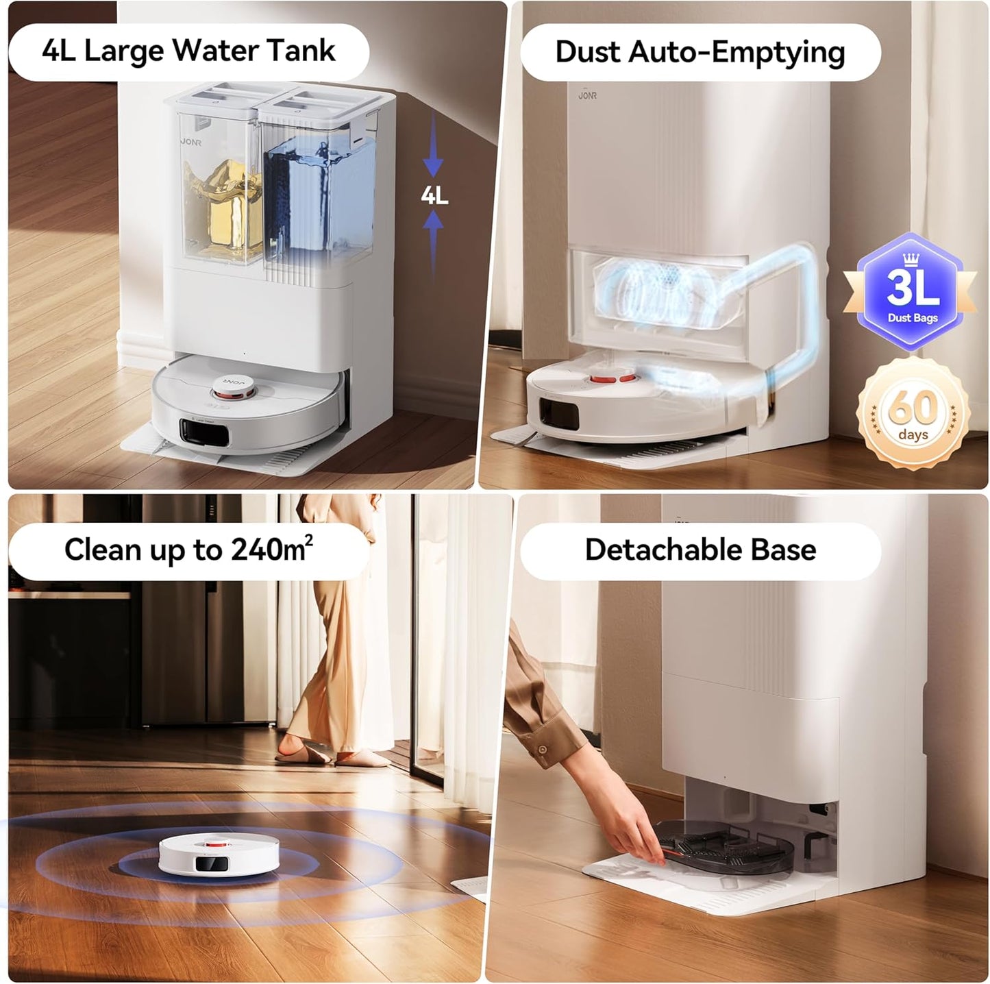 JONR Robot Vacuum P20 Pro International Edition Mopping Vacuuming Drying Wipes Automatic Cleaning Dust Collecting Drainage Water