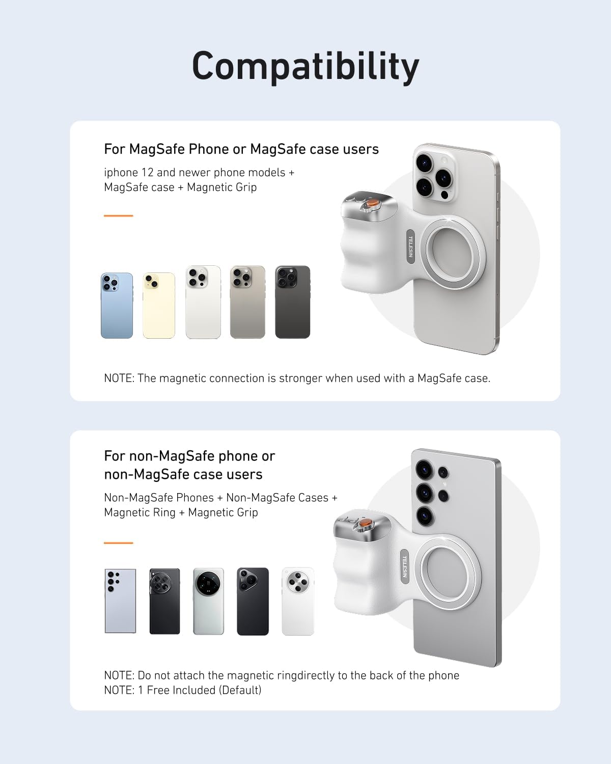 TELESIN Phone Camera Shoot Hand Grip Magnetic Smart Phone Holder Shooting Aid Remote Control Handle For Iphone Android Phone