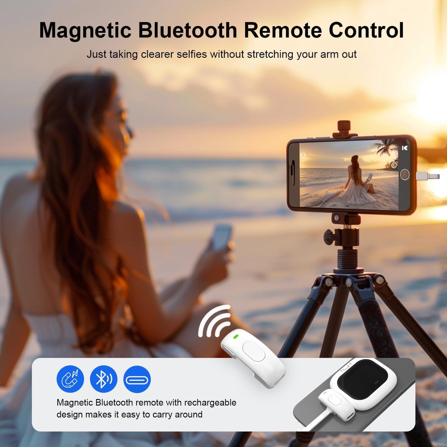 Vlogmate Mini Vlog Selfie Monitor Screen for iPhone, Wired Back Camera Monitor with Magnetic AMOLED Screen, Bluetooth Remote, Dual Cable Include for iPhone