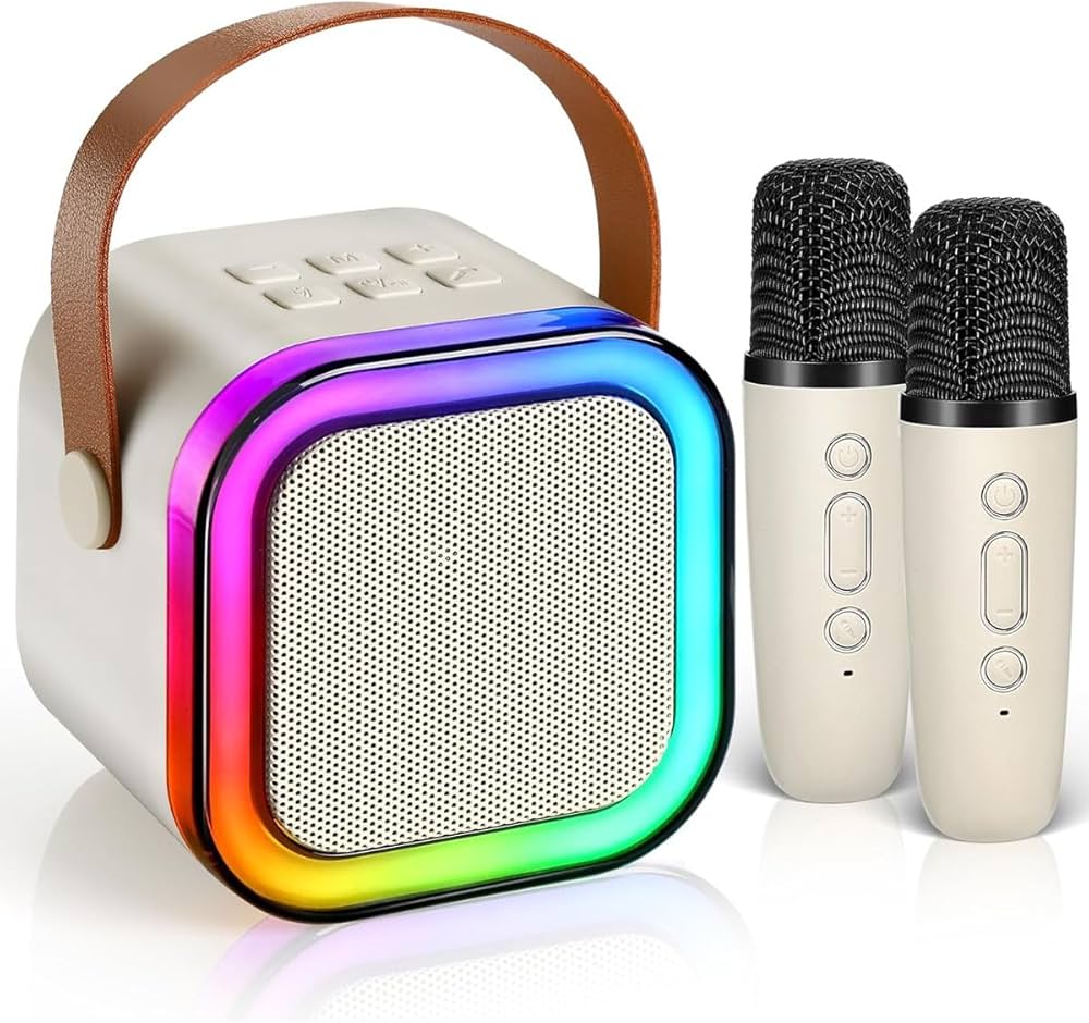 K12 Wireless Bluetooth Speaker with 2 Microphone RGB Portable Music Player Karaoke Machine for Family Singing Children's Gifts