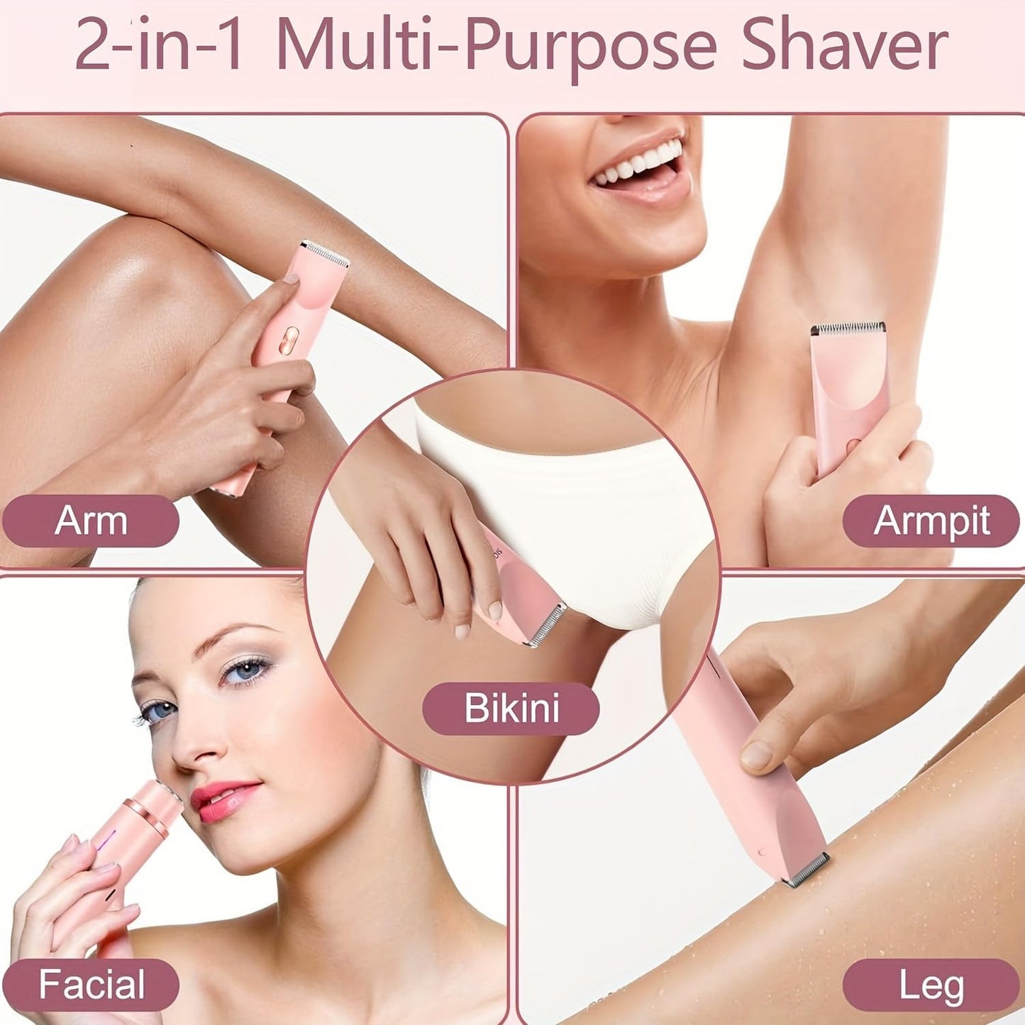 Celosmo 2-in-1 Electric Shaver for Women – Pink (Waterproof, USB Rechargeable, Painless Hair Removal)