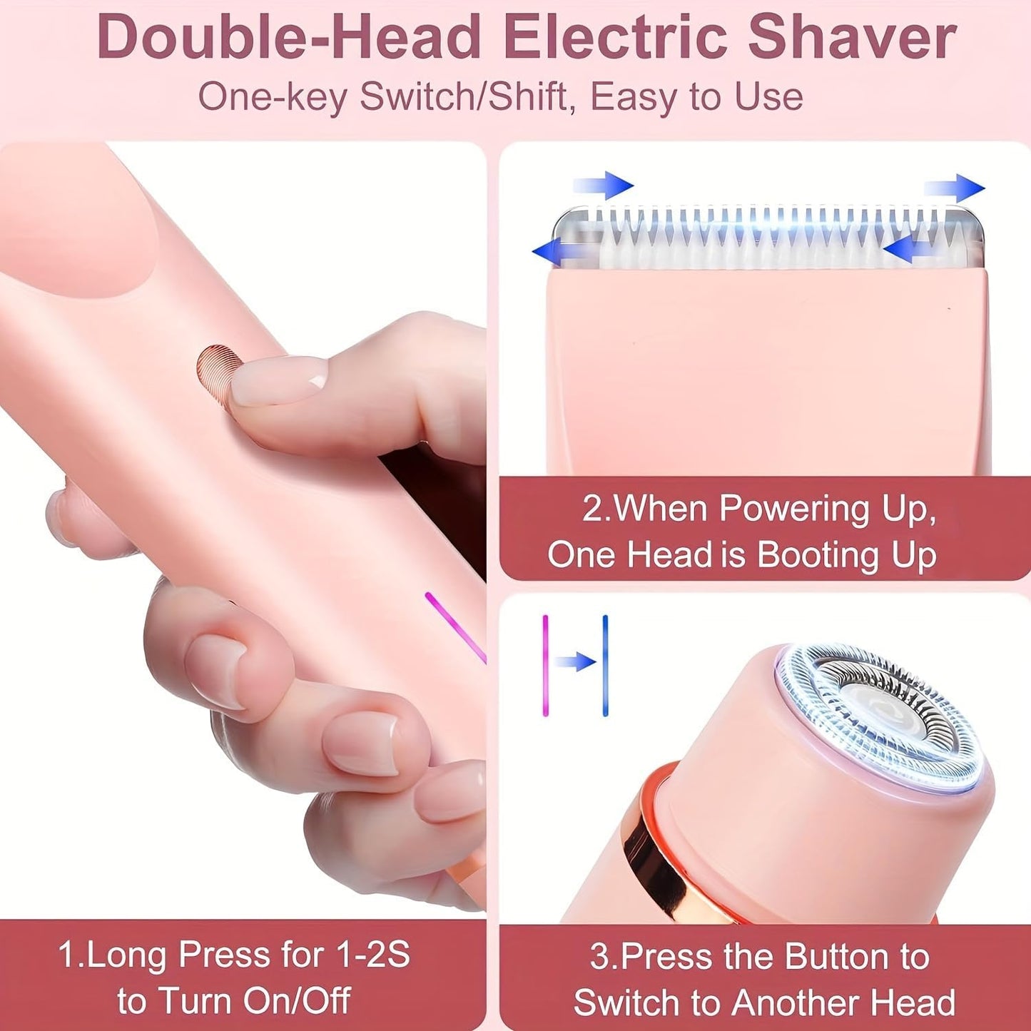 Celosmo 2-in-1 Electric Shaver for Women – Pink (Waterproof, USB Rechargeable, Painless Hair Removal)