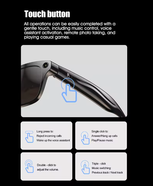 SENBONO AI Smart Glasses with Camera Function 100M High Definition Pixel Photo Video Music Sports Video Glasses For Men Women