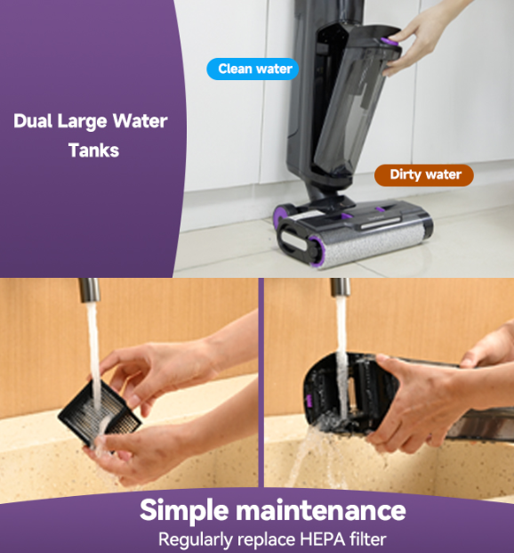 Redkey W15 Wireless Wet and Dry Vacuum Cleaner 3 in 1 Cordless Vacuum Mop with Self-Washing Edge Cleaning 35min Runtime