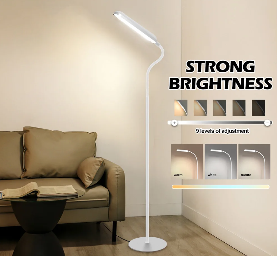 LED Floor Lamp For Living Room Adjustable Gooseneck Stand Light Remote Dimmable Indoor Bedroom Standing Reading Work Light