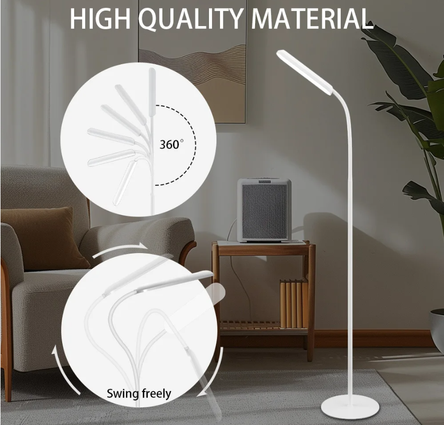 LED Floor Lamp For Living Room Adjustable Gooseneck Stand Light Remote Dimmable Indoor Bedroom Standing Reading Work Light