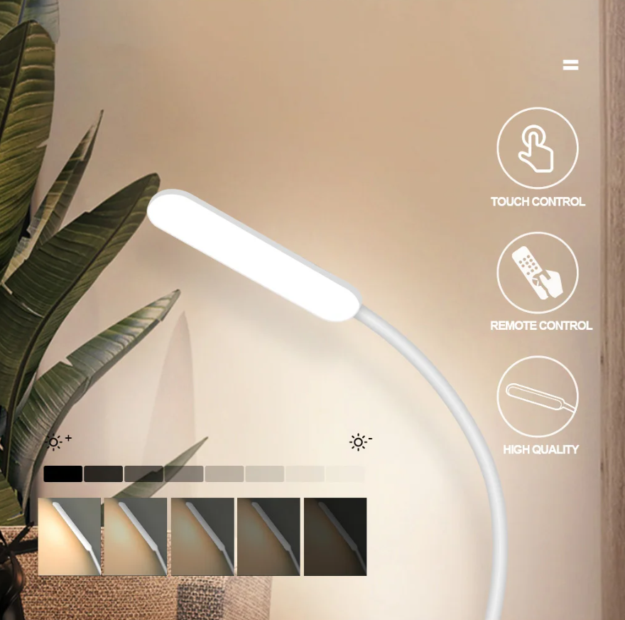 LED Floor Lamp For Living Room Adjustable Gooseneck Stand Light Remote Dimmable Indoor Bedroom Standing Reading Work Light