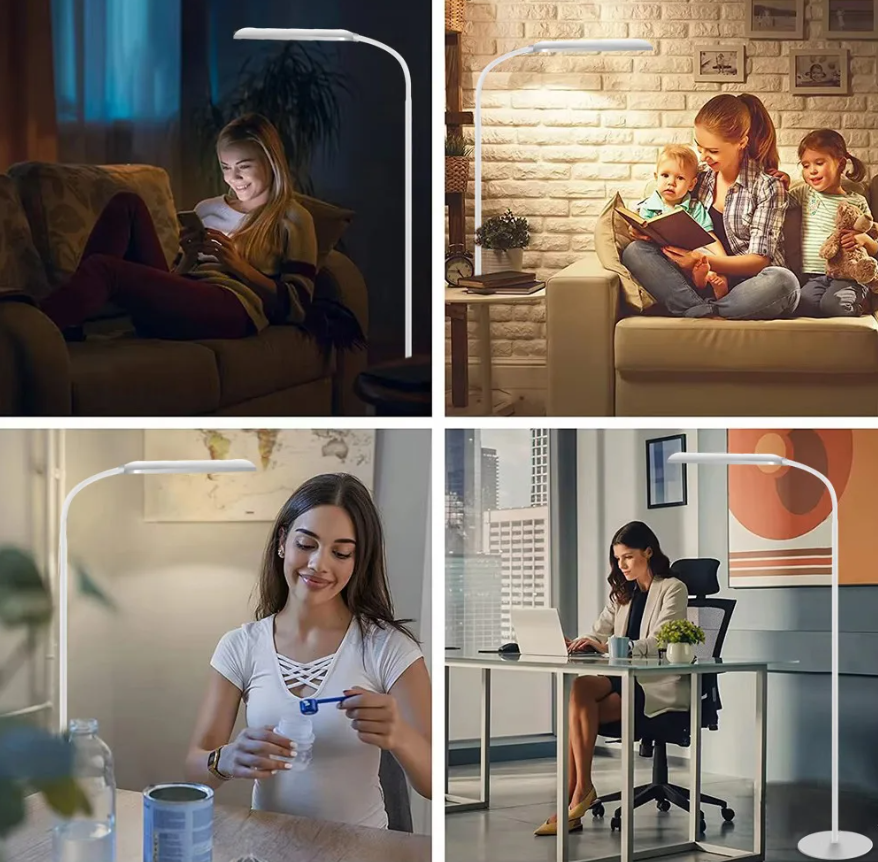 LED Floor Lamp For Living Room Adjustable Gooseneck Stand Light Remote Dimmable Indoor Bedroom Standing Reading Work Light