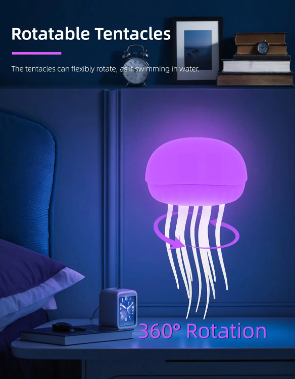 New 2025 Jellyfish Cartoon Nihgt Light RGB Voice Control Jellyfish Bedside Lamp Type-C LED Night Lamp Upgraded 900mAh Battery