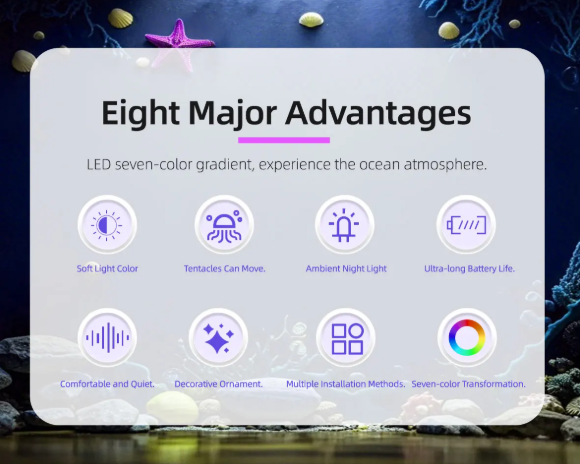 New 2025 Jellyfish Cartoon Nihgt Light RGB Voice Control Jellyfish Bedside Lamp Type-C LED Night Lamp Upgraded 900mAh Battery