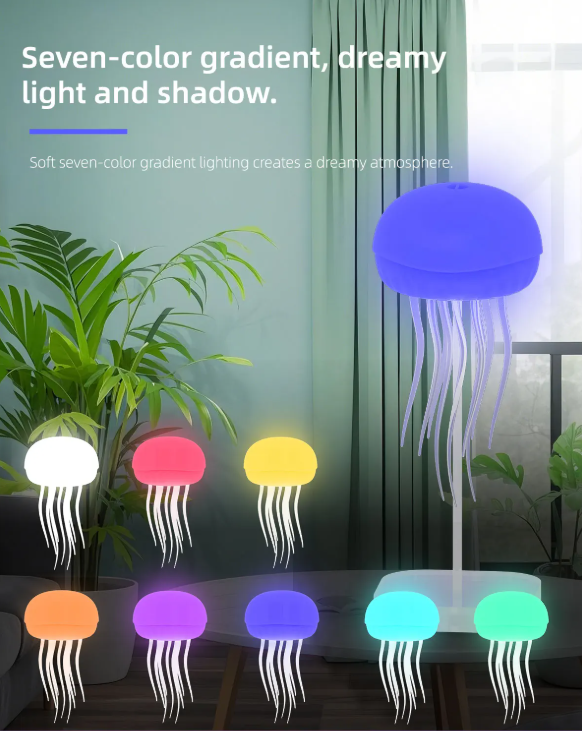New 2025 Jellyfish Cartoon Nihgt Light RGB Voice Control Jellyfish Bedside Lamp Type-C LED Night Lamp Upgraded 900mAh Battery