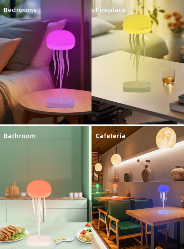 New 2025 Jellyfish Cartoon Nihgt Light RGB Voice Control Jellyfish Bedside Lamp Type-C LED Night Lamp Upgraded 900mAh Battery