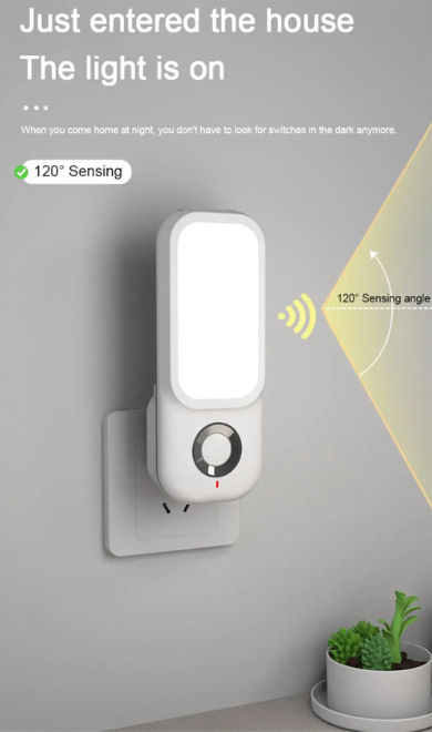 LED Induction Night Light Intelligent Wireless Charging Plug-In Aisle Corridor Bedroom Human Body Sensor Light with Flashlight