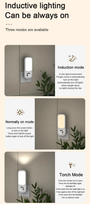 LED Induction Night Light Intelligent Wireless Charging Plug-In Aisle Corridor Bedroom Human Body Sensor Light with Flashlight