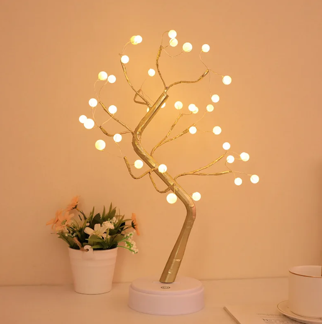 Table Tree Night Light USB/Battery Powered Touch Switch Artificial Bonsai Cherry Blossom Desktop Tree LED Lamp Light Decoration