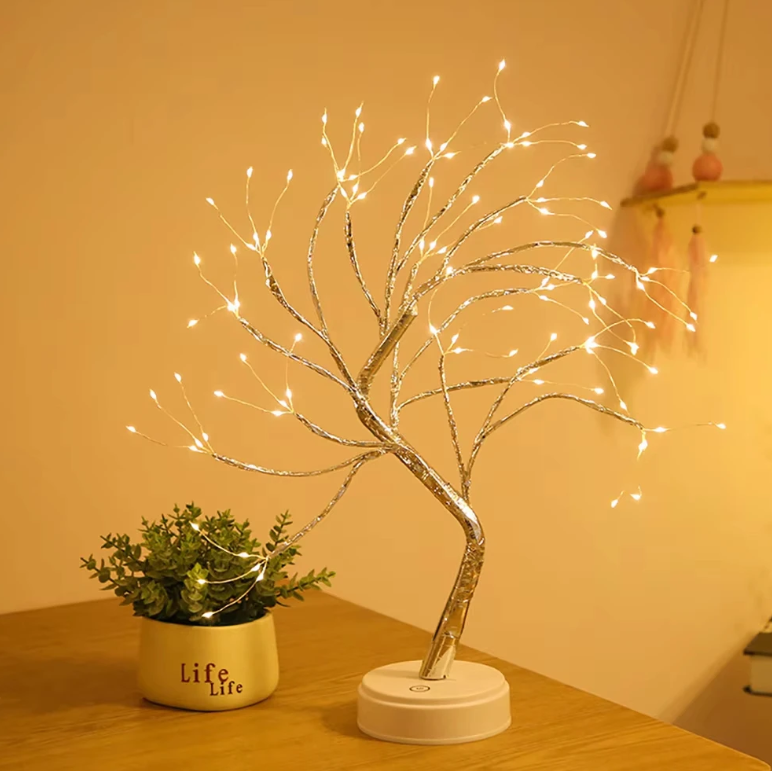 Table Tree Night Light USB/Battery Powered Touch Switch Artificial Bonsai Cherry Blossom Desktop Tree LED Lamp Light Decoration
