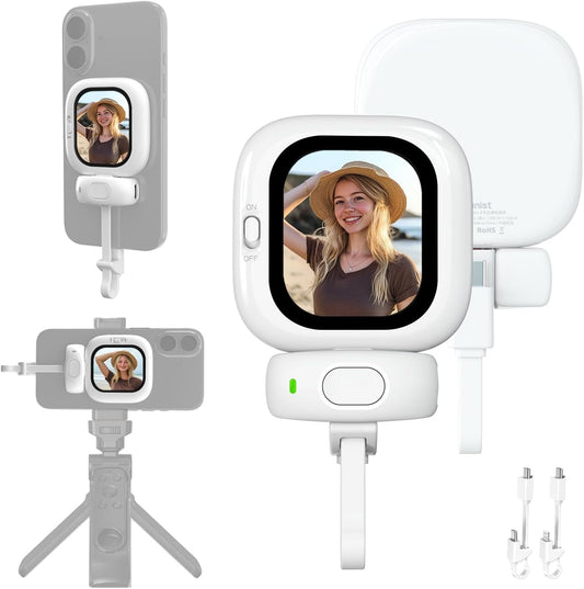 Vlogmate Mini Vlog Selfie Monitor Screen for iPhone, Wired Back Camera Monitor with Magnetic AMOLED Screen, Bluetooth Remote, Dual Cable Include for iPhone