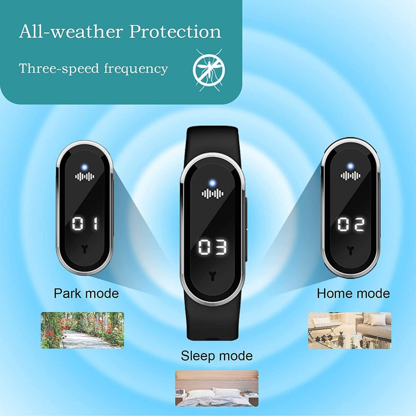 Xiaomi Wearable Mosquito Repellent Unisex Wristband Physical & Ultrasonic Non-Chemical For Home & Outdoor Includes 2 Batteries