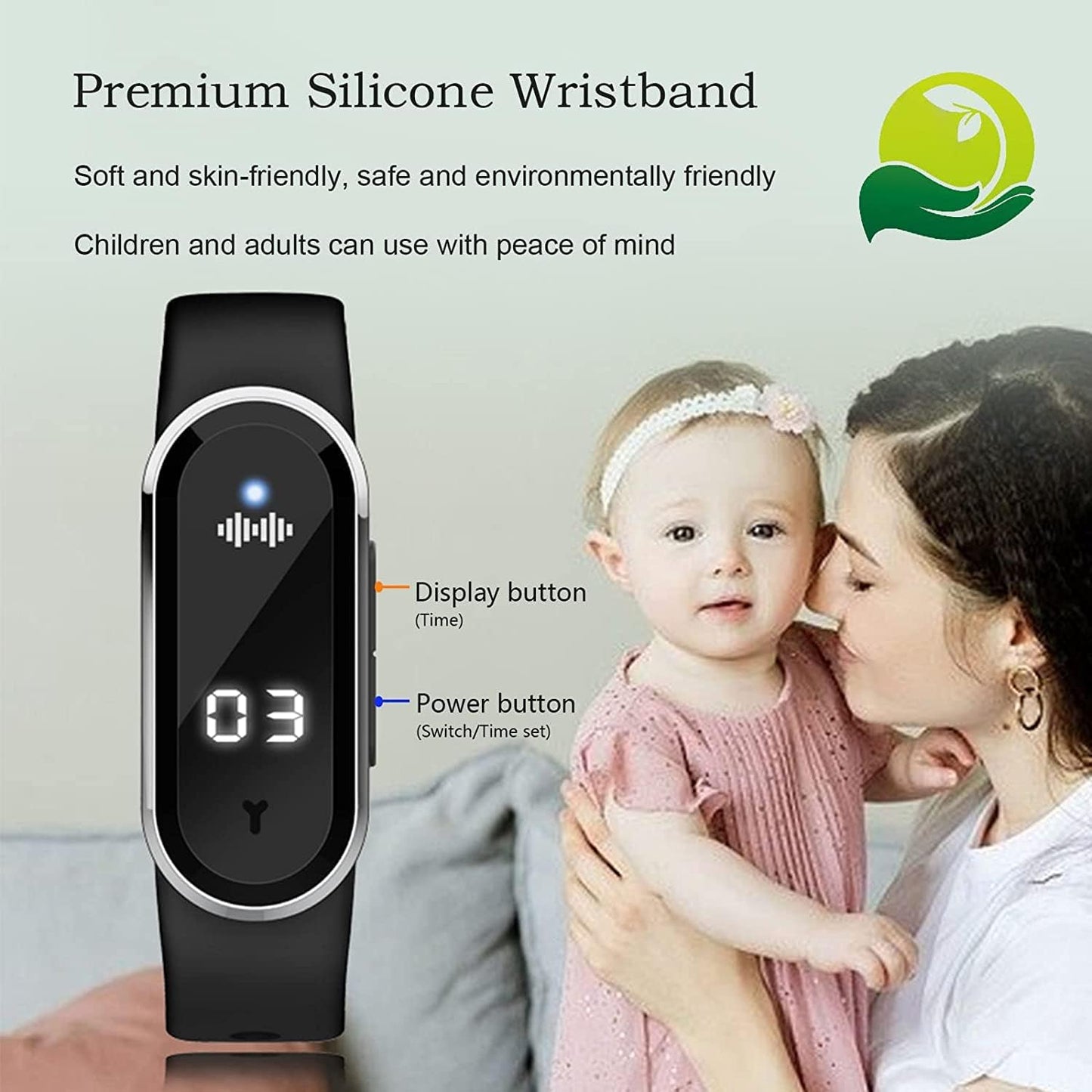 Xiaomi Wearable Mosquito Repellent Unisex Wristband Physical & Ultrasonic Non-Chemical For Home & Outdoor Includes 2 Batteries