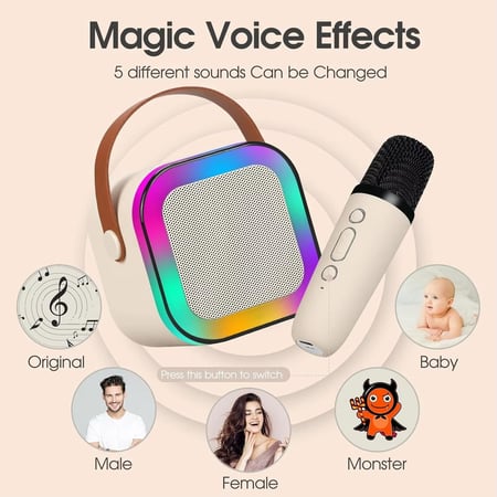 K12 Wireless Bluetooth Speaker with 2 Microphone RGB Portable Music Player Karaoke Machine for Family Singing Children's Gifts