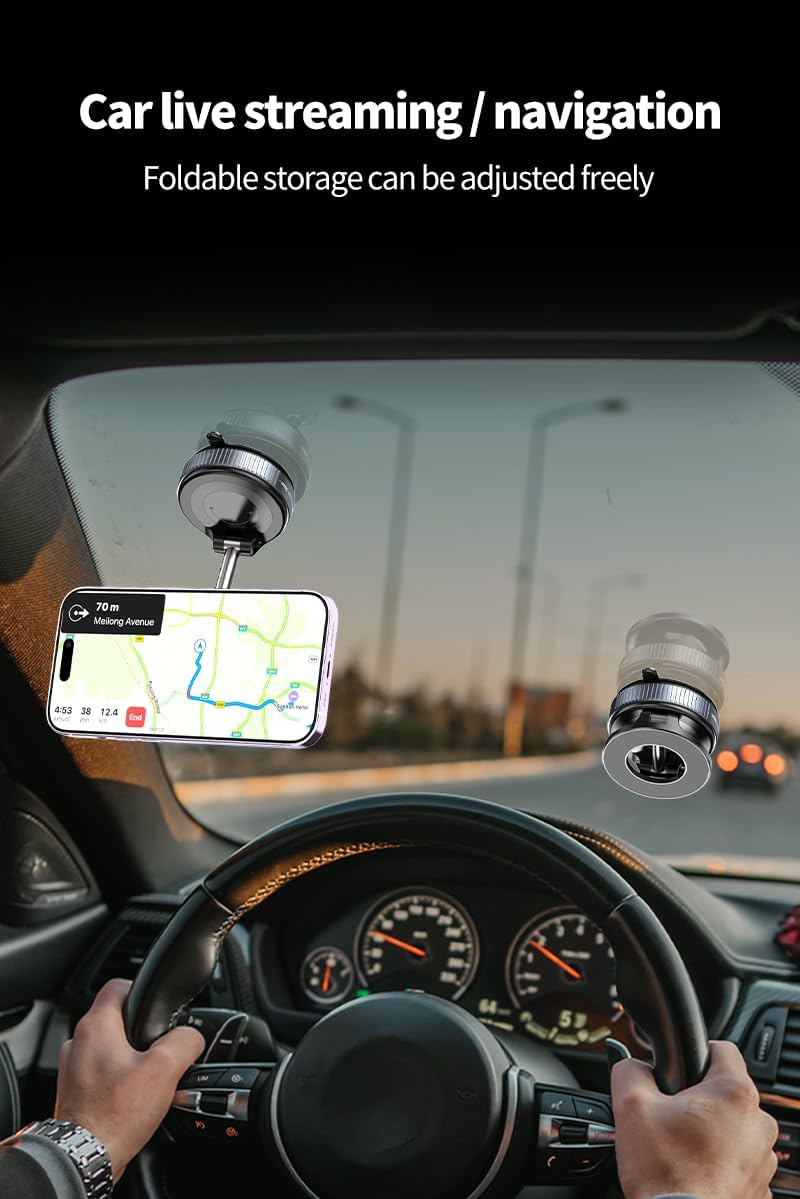 Magnetic Car Phone Mount – Ultra Strong Suction, Pocket-Size, Foldable & MagSafe Compatible