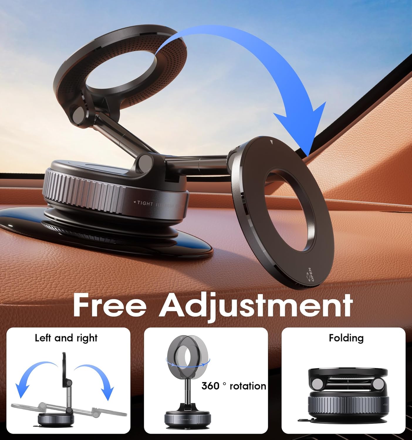 Magnetic Car Phone Mount – Ultra Strong Suction, Pocket-Size, Foldable & MagSafe Compatible
