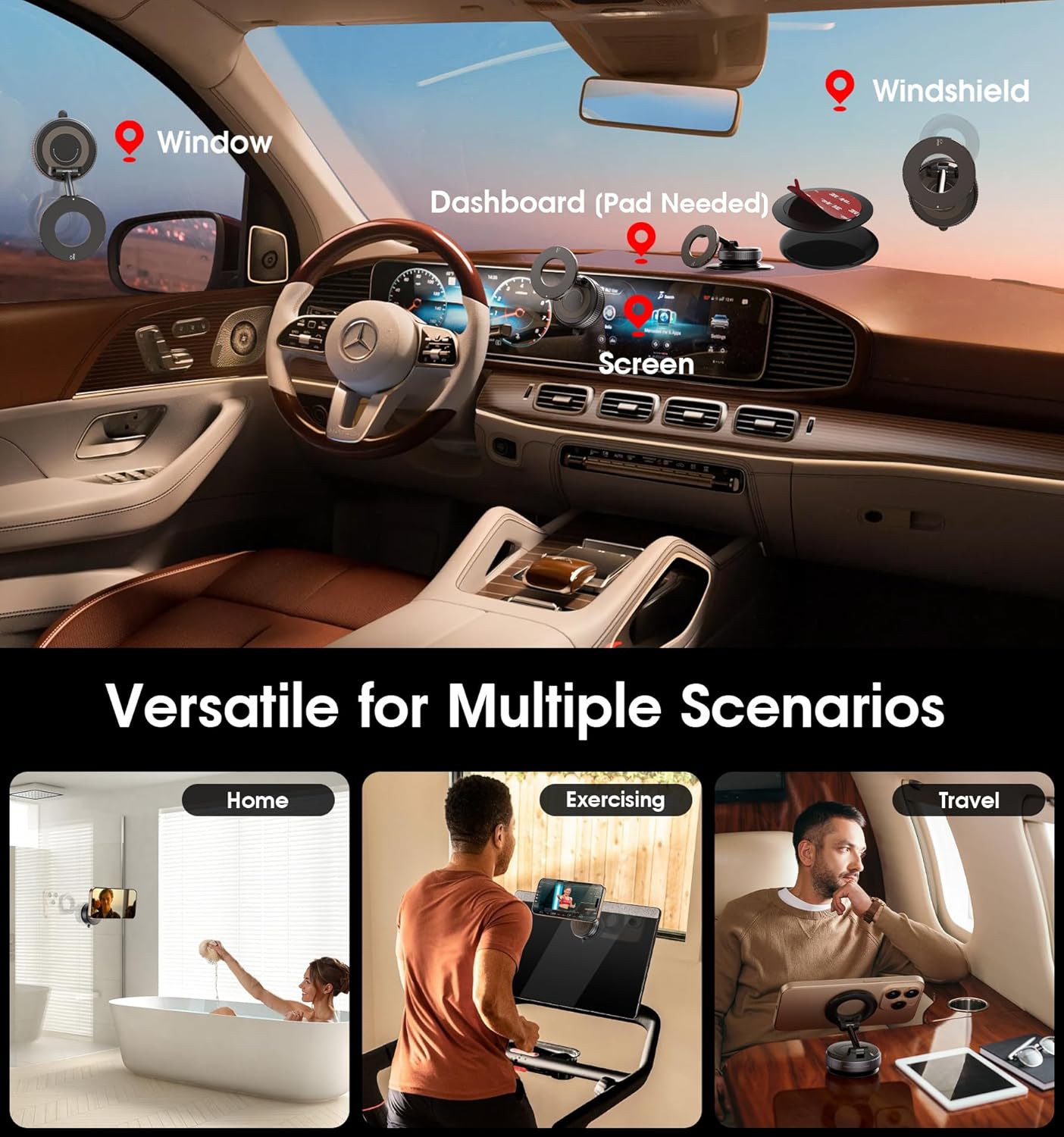 Magnetic Car Phone Mount – Ultra Strong Suction, Pocket-Size, Foldable & MagSafe Compatible