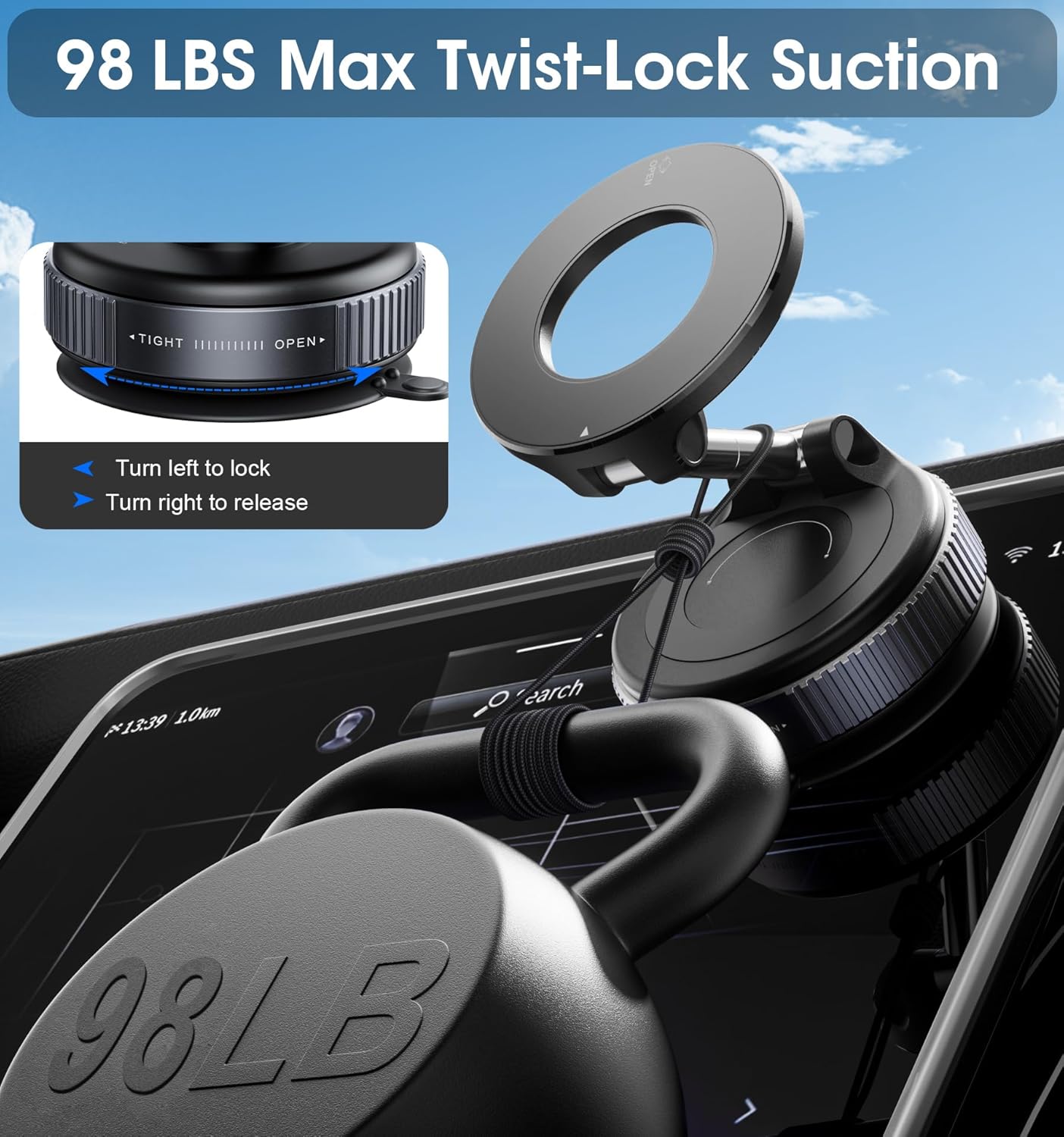 Magnetic Car Phone Mount – Ultra Strong Suction, Pocket-Size, Foldable & MagSafe Compatible