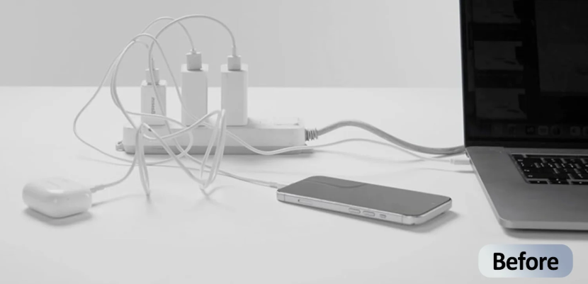 105W Charging Station With Retractable USB-C Cable Power Combo USB C Power Strip for Multiple Devices Wireless Charging 15W