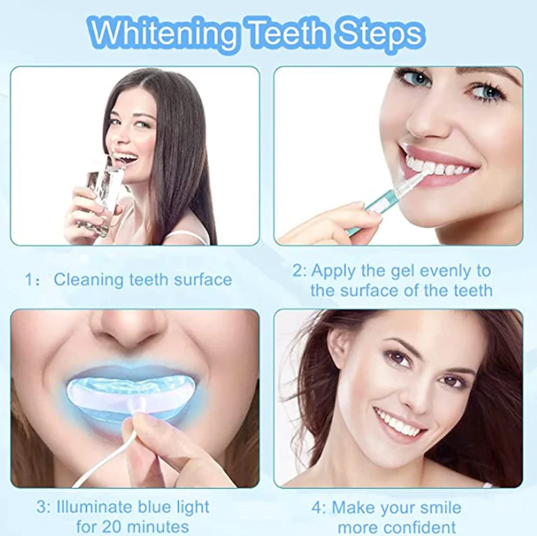 Heviver Teeth Whitening Kit New Smart 16 LED Teeth Beauty Instrument Dental Bright White 4 Gel Set Teeth Bleaching Oral Care