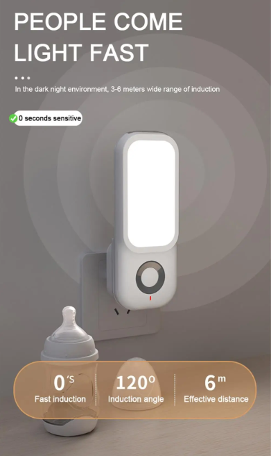 LED Induction Night Light Intelligent Wireless Charging Plug-In Aisle Corridor Bedroom Human Body Sensor Light with Flashlight