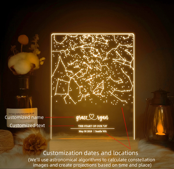 Personalized Constellation Chart Lamp Customized Bedroom NightLight