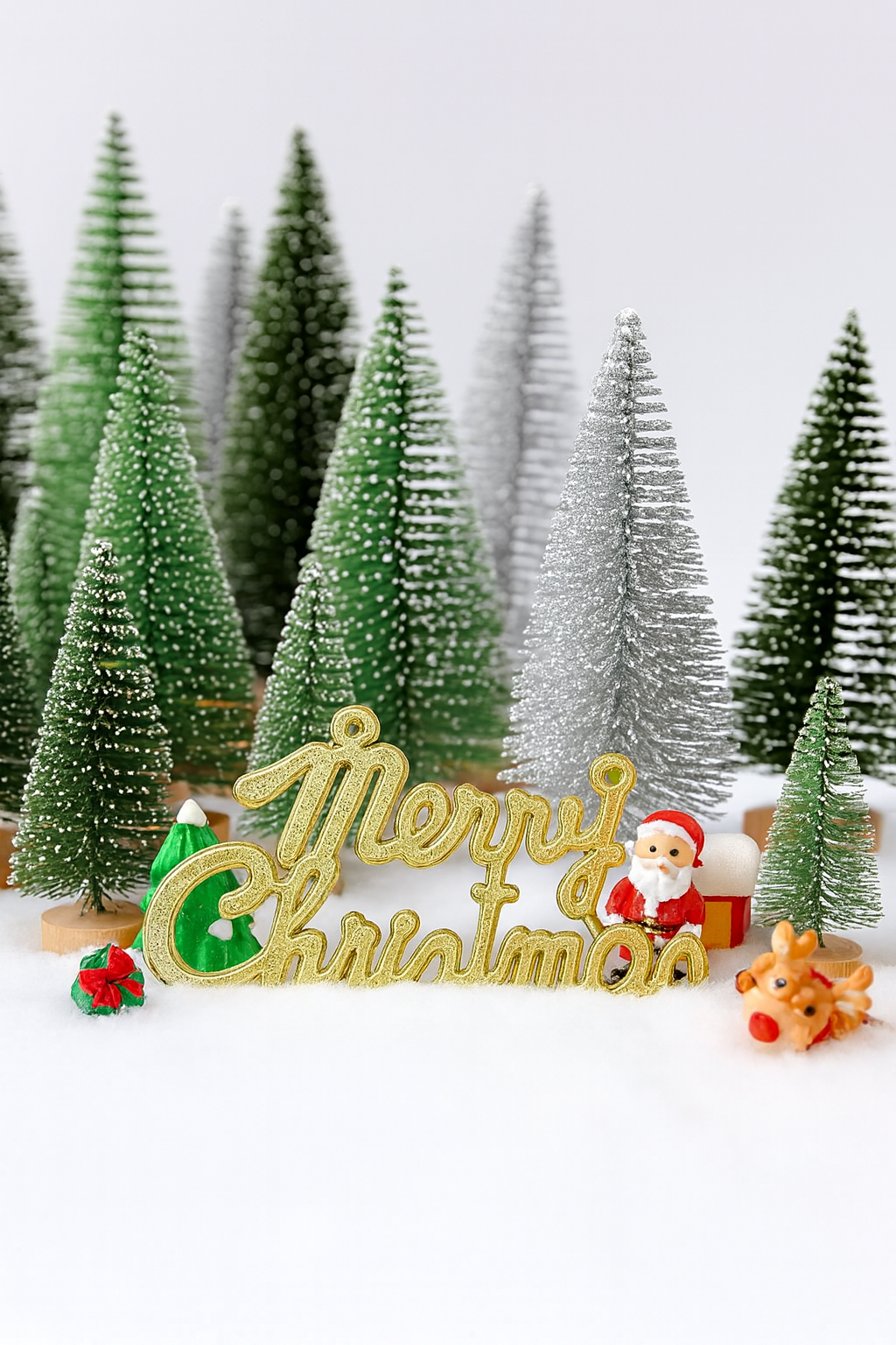 Set of Handcrafted Mini Christmas Trees with Wooden Base - Rustic Festive Decor for Home, Tabletop, and 2025 New Year Celebration