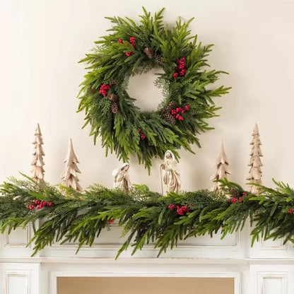 Rustic Christmas Wreath Artificial Golden Bell Wreath Xmas Tree Hanging Garland Handmade Pinecones Wreath Holiday Decor