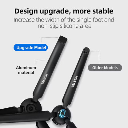 TELESIN Extendable Aluminum Alloy Selfie Stick With Tripod And Phone Clip